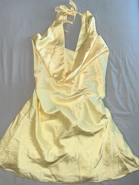 Peppermayo Pale Yellow Satin Halter Mini Dress